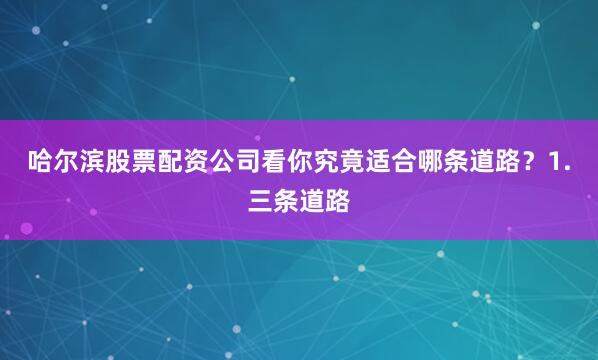 哈尔滨股票配资公司看你究竟适合哪条道路？1.三条道路